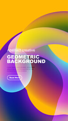 Wall Mural - vibrant abstract shapes overlap black background. text promotes content, button invites interaction.