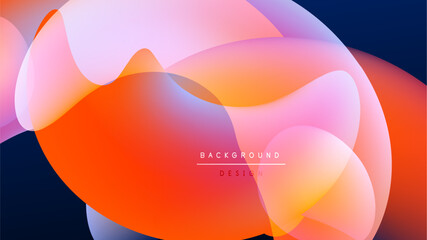 Wall Mural - abstract fluid shapes overlap, creating vibrant gradients. orange, pink, purple hues blend against d
