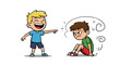 © hasan - Cartoon Illustration of a Boy Laughing and Pointing at an Angry Friend