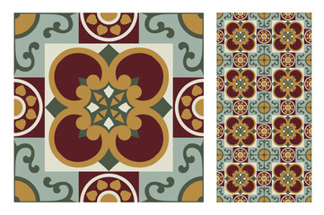 Wall Mural - vintage tiles patterns antique seamless design in Vector illustration