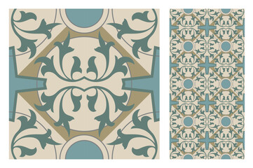Wall Mural - vintage tiles patterns antique seamless design in Vector illustration