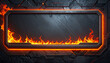 © Athiphat - Glowing flames outlining edges of metallic dark stone background, clean composition with fiery border and dramatic lighting, modern industrial style