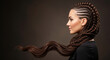 © Kamran - Side profile of a woman with intricate cornrow braids and a long sleek pony extension, sophisticated studio styling for salon branding, haircare promotion and fashion editorials