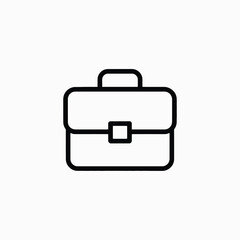 Black and white line art icon of a briefcase luggage travel