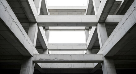 Abstract concrete structure with geometric pattern and low angle view