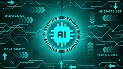 Artificial intelligence ai technology business cyberspace innovation network science digital concept. Animation of ai data processing over computer server. 4k render video animation.