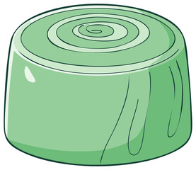 Cartoon illustration of a green circular object with a spiral pattern and textured appearance.