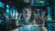 © Restyler - A young woman's hands reach toward a screen with glowing lines of code. The image hints at cybersecurity, programming, and hacking.