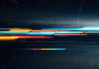 Wall Mural - Abstract Dark Background with Horizontal Colorful Light Streaks and Scratchy Texture