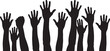 © Musfikur - Raised Hands Silhouette Vector Graphic | Group of People Raising Hands in the Air | Volunteer, Support, Unity Concept