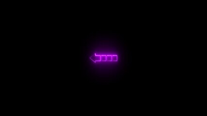 Wall Mural - Neon arrow icon animation on 4k motion video. Abstract glowing neon light arrow icon on black background.