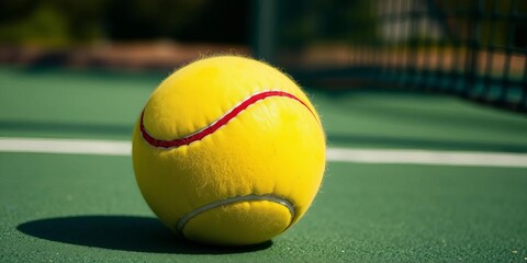 Close-up of tennis ball on court, showing texture and seams,  texture,  defeat