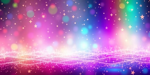Wall Mural - A vibrant gradient backdrop shimmers with scattered, sparkling stars across a multicolored canvas, magic, lights