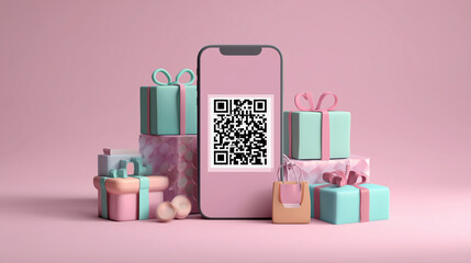 QR coupon code on smartphone screen, shop coupons , vector style