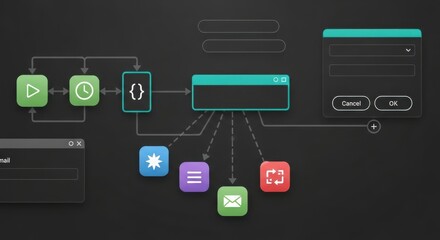 Digital workflow and process automation diagram with icons