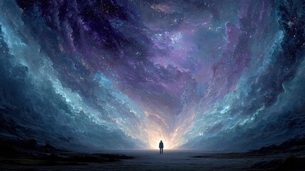 Wall Mural - Surreal Cosmic Landscape with Silhouette