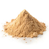 A soft, pale heap of baobab powder rests on a clean white background, emphasizing its natural, nutritious