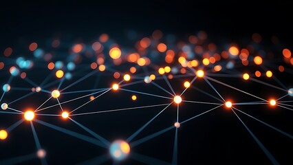 Futuristic network concept with glowing nodes and lines, set against a dark and atmospheric background.