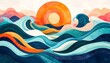 © Haza - Vibrant Sunset Over Stylized Ocean Waves.