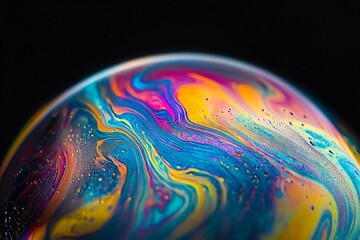 Wall Mural - Abstract colorful sphere with swirling patterns against a dark background.