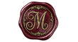 © Vectplus - Elegant wax seal featuring a beautiful golden letter M on a burgundy background isolated on transparent