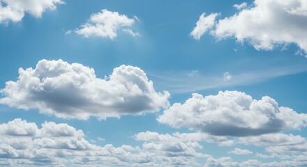 A beautiful blue sky filled with fluffy white cumulus clouds on a sunny day.