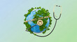 © Mohamed - A globe with trees and the words our planet our health with a stethoscope around it on a light background