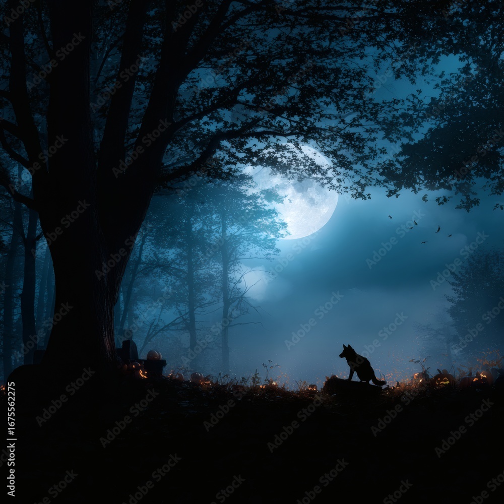 Scary Halloween werewolf under full moon, creepy forest background – 16:9,  halloween, halloween werewolf, spooky halloween, halloween horror, halloween  2025, halloween wallpaper, halloween art, Stock Illustration | Adobe Stock, image size:1000x1000