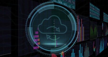 Wall Mural - animation of digital interface with data processing over black background