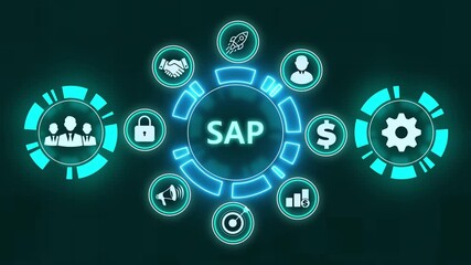 SAP System Software Automation concept on virtual screen data center. Business, modern technology, internet and networking concept.