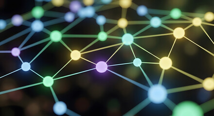 Abstract network of colorful glowing nodes connected by lines