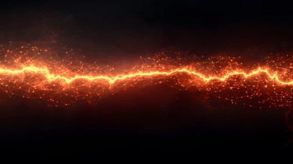 Wall Mural - The image shows a bright, golden orange network structure resembling a lightning bolt or nerve system against a dark, textured background with faint celestial elements.