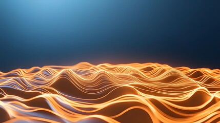Wall Mural - the image displays a 3d rendered undulating plane with vivid orange illuminated lines creating a flo
