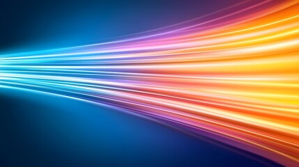 Wall Mural - the image shows an abstract display of parallel light trails shifting from a cool blue to bright ora