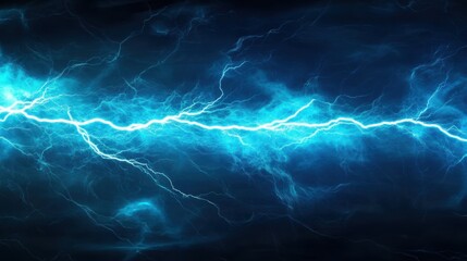 A dynamic blue lightning bolt streaks across a dark background, creating an electrifying and dramatic visual effect.