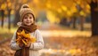 © MODERNARTWatChaRaWit - Child collecting colorful autumn leaves in a park nature photography vibrant fall environment warm atmosphere