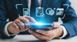 © Mostofa - Businessman using smartphone with digital icons for project management and planning
