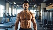 © Novi - Realistic muscular man front pose in gym with dramatic lighting