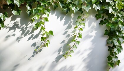 green ivy vine and shadow on a white wall minimalist nature background