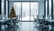 © NIAZ - Conference room decorated for christmas with snowy view from the large windows outside space for work