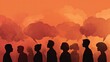 © syahfa - Silhouettes of people in a line, with orange-toned thought bubbles above