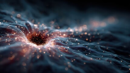 Primordial cell division with energy trails in water, ideal for microbiology themes, origin of life visuals, or educational content.