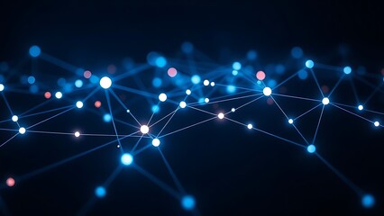 Futuristic network concept with glowing nodes and lines, set against a dark and atmospheric background.