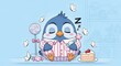 © yanida - Sleeping cartoon bird with sweets and butterflies.