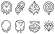 © peppastocker - Abstract melting objects linear icon set. featuring clock, link, mountain, spiral, sphere, ice cube, landscape, diamond