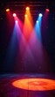 © Parima - Bright, dazzling stage lights illuminating an empty theater, ready for a spectacular performance The spotlight catches dust motes in the air, adding to the magical atmosphere , reflection, design