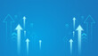 © Paradox-D - Group of arrows vary in size and transparency, creating a sense of motion and direction toward success, Growth blue arrows on light blue background.