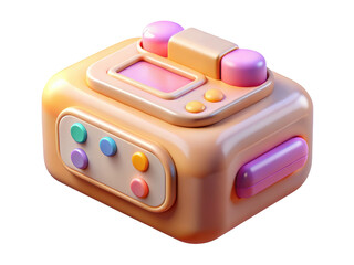 Retro portable handheld gaming device in pastel colors with buttons and display nostalgic 3d illustration isolated on transparent background