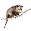 © axmilasky - Photograph of a realistic possum on a branch isolated on a white background with a clipping path showing the full body view