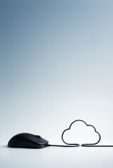 Wall Mural - computer mouse connected to cloud symbol on light blue background illustrating cloud computing and d